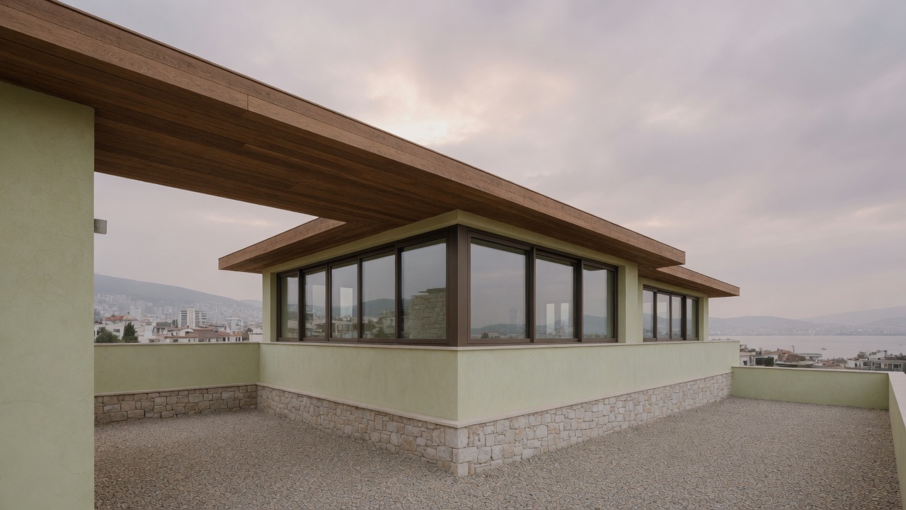 Alsancak roof terrace, oak soffit and bay view