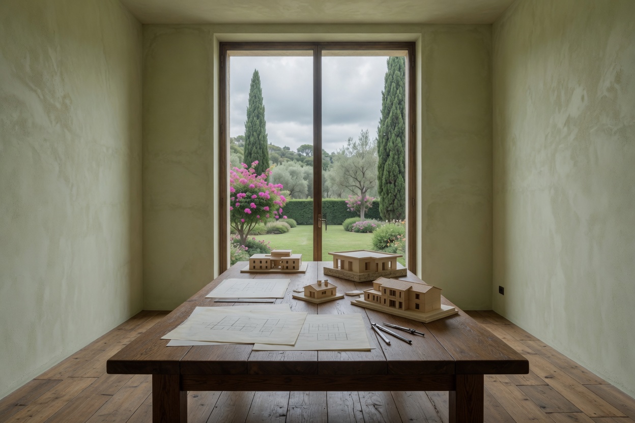 North-lit workshop, oak bench and models