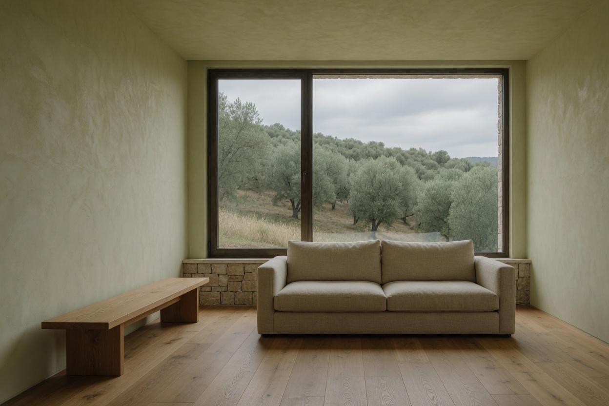 Karşıyaka living room, oak floor and a wide window